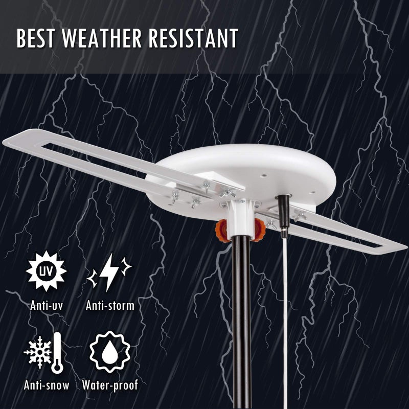 Five Star HDTV Antenna - 360Â° Omnidirectional Amplified Outdoor TV Antenna up to 150 Miles Indoor/Outdoor,RV,Attic 4K 1080P UHF VHF Supports 4TVs Installation Kit & Mounting Pole - Image 2
